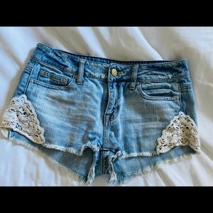 Light Denim Shorts with Lace